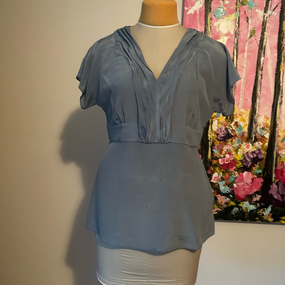 Banana Republic 100% Silk Blouse. Steal Blue. Side Zip. Sz 10
